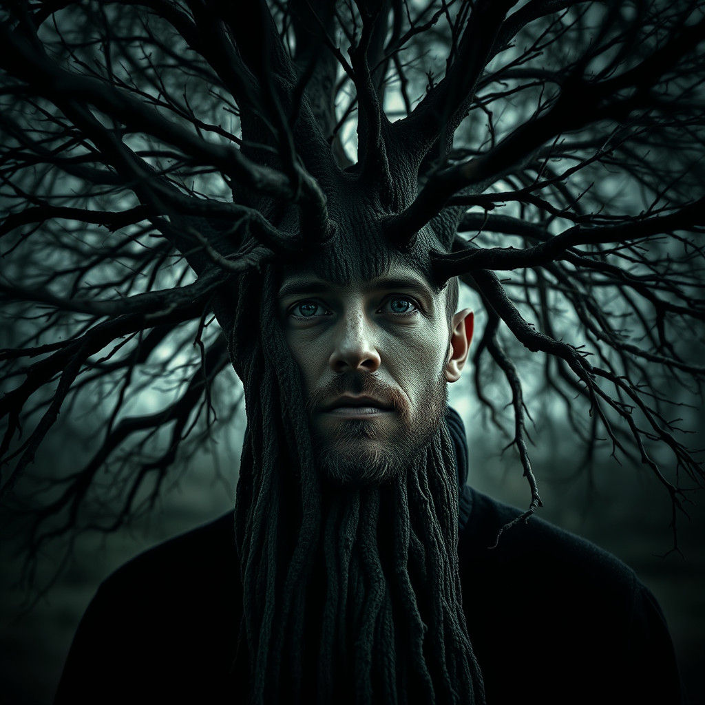 Man Reimagined as a Tree in Hyperrealistic Style