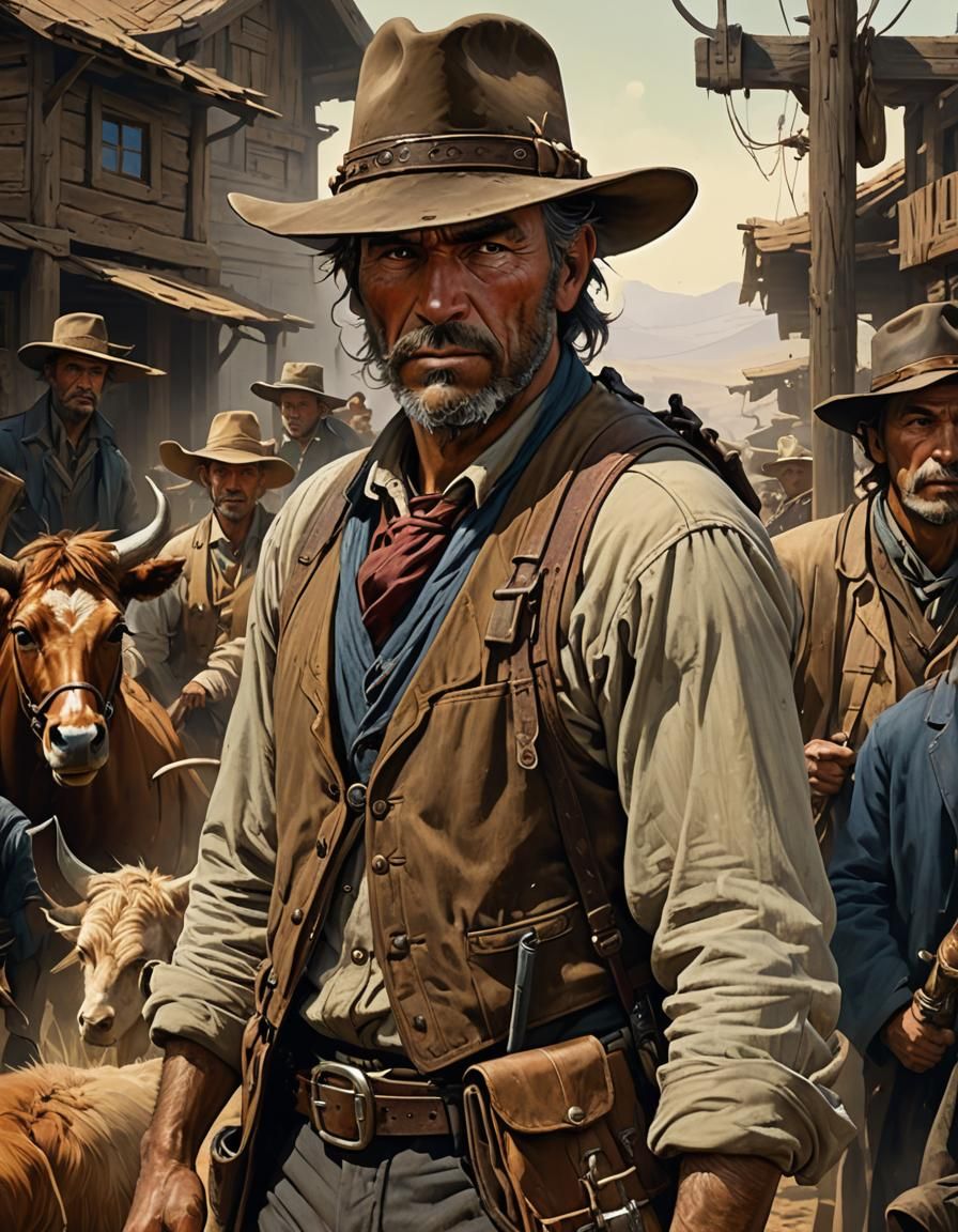 Wild West Farmer Gouache Style Portrait