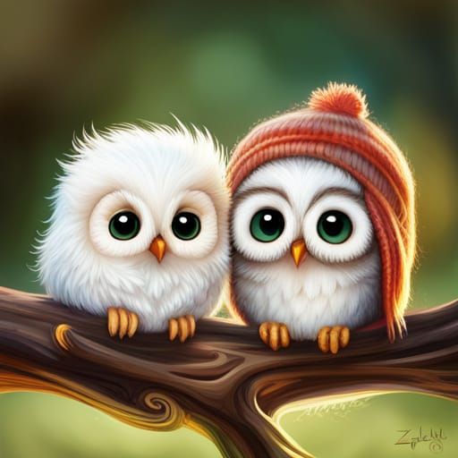 Cute Knitted Owls Around Campfire in Whimsical Style