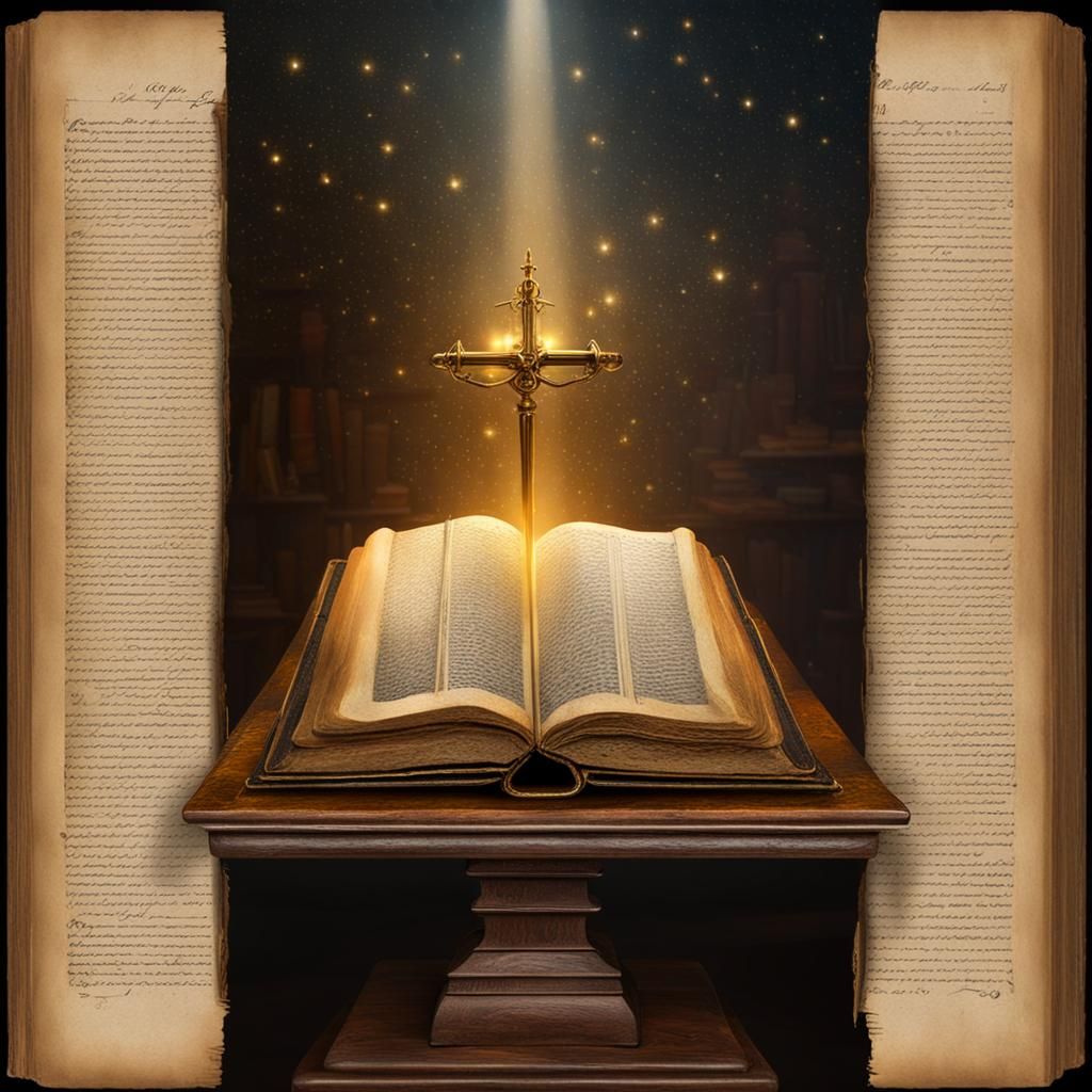 Illuminated Antique Book on Lectern in Watercolor Style