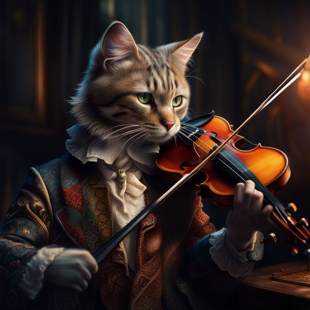 Cat Playing Violin: Hyperdetailed Concept Art