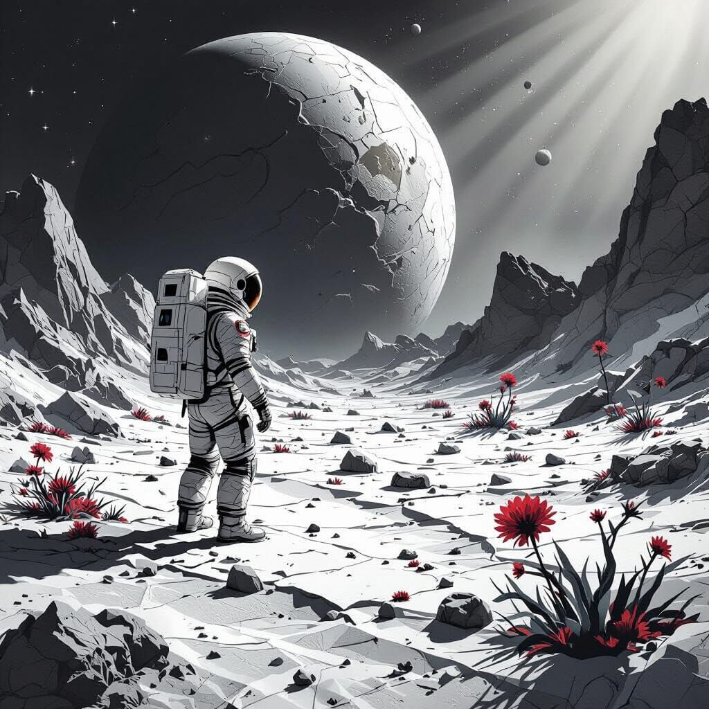 Astronaut on Paper Planet in Comic Style