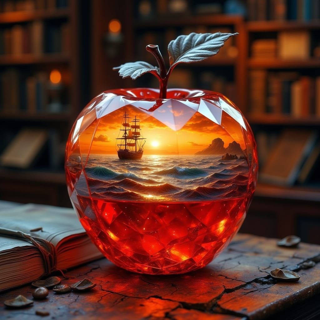 Vibrant Crystal Apple in Golden Sunset Study