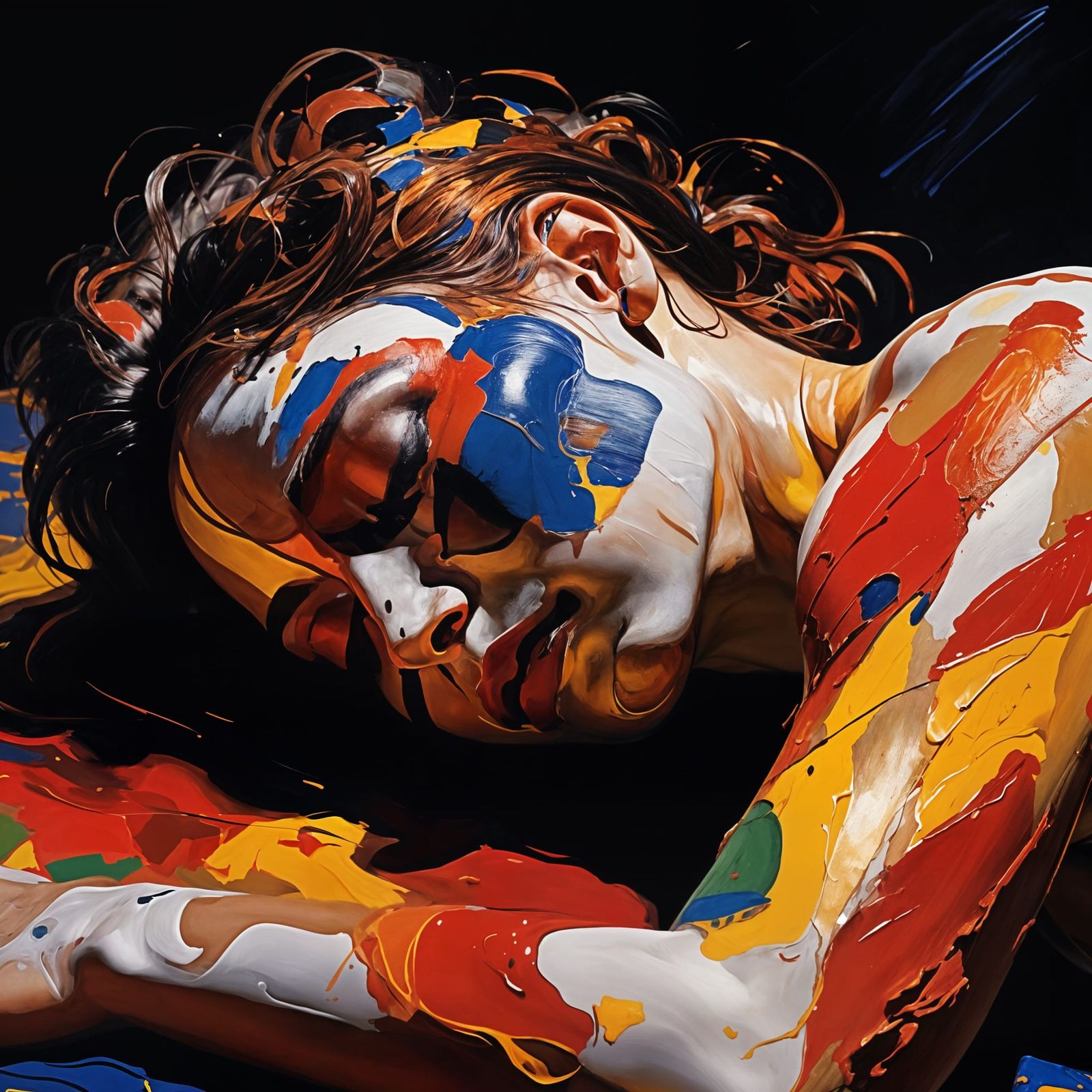 Abstract Body Paint on Woman on Canvas