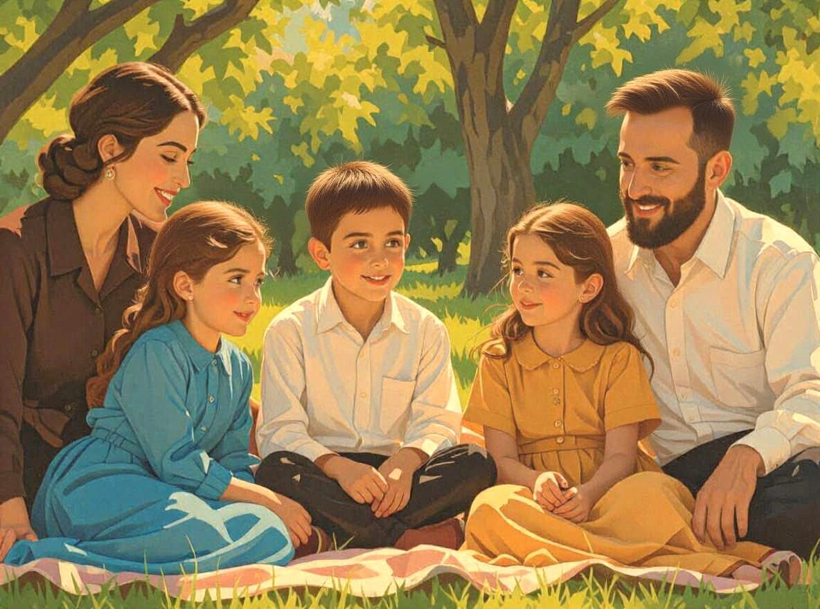Jewish Family Bonding in a Sunny Park