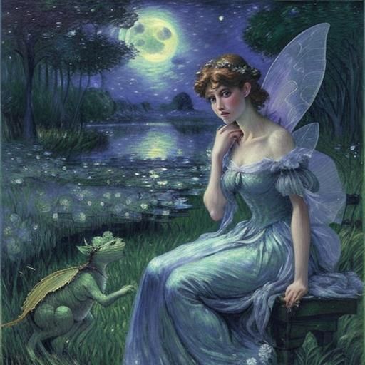 Moonlight Fairies Dance in Impressionist Style