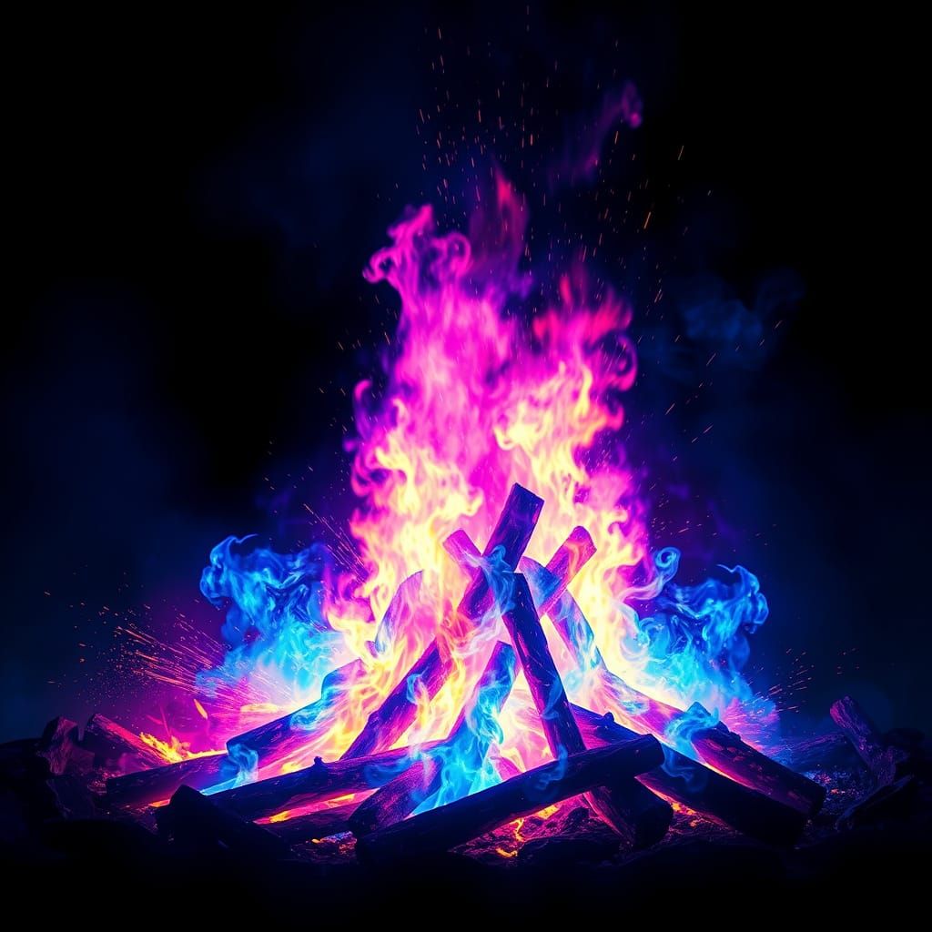 Surreal Bonfire Flames in Electric Violet and Magenta