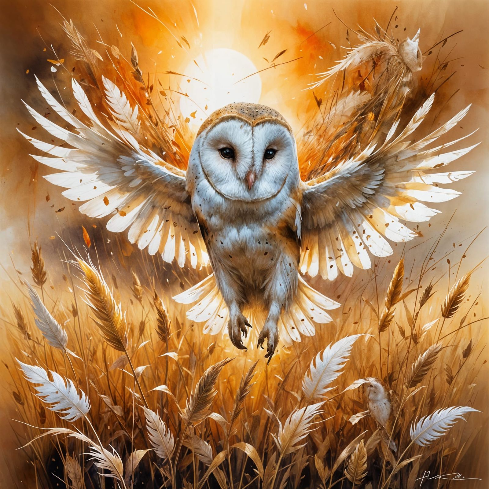 Barn Owl Hunting at Sunset: Hyperrealistic Style