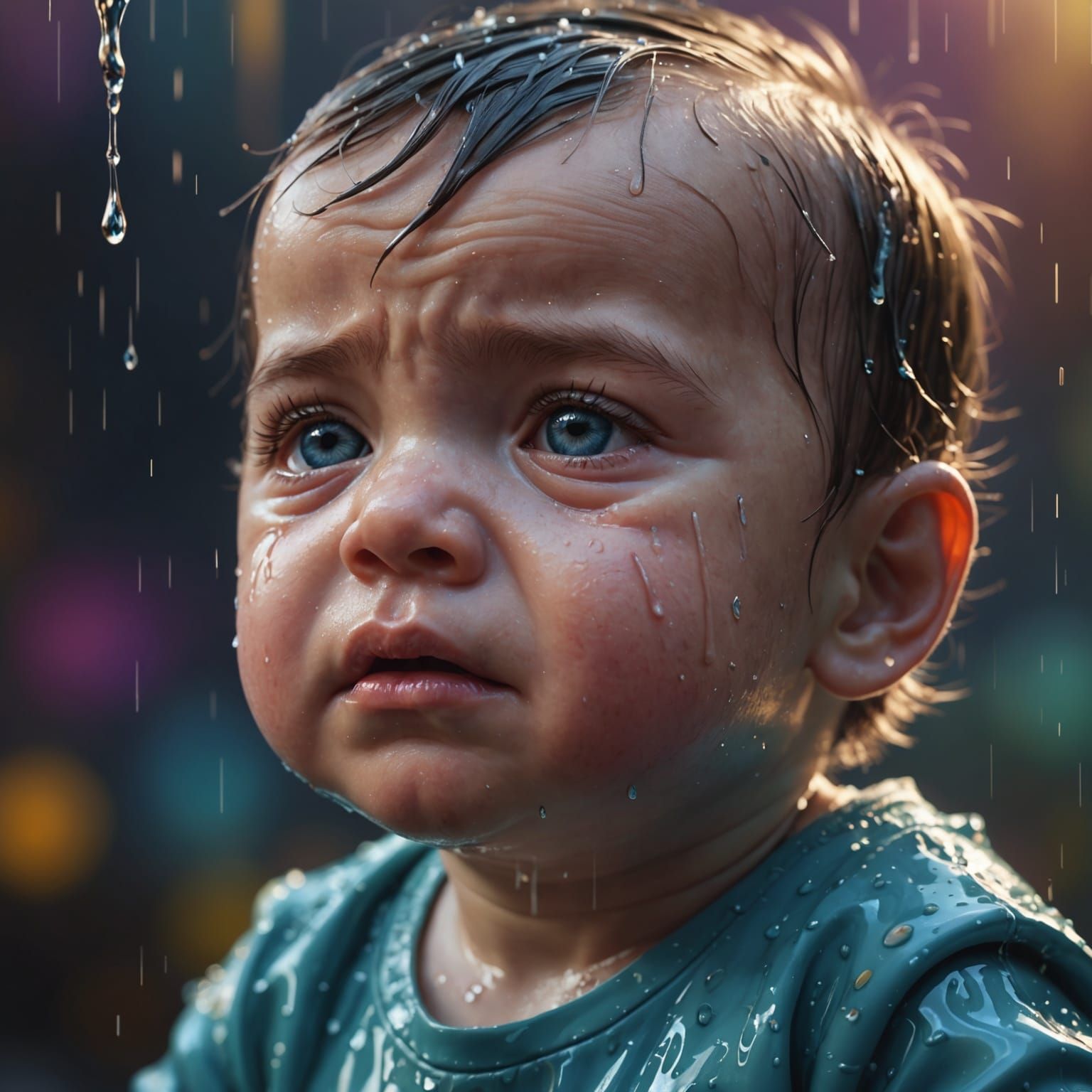 Hyperrealistic Crying Baby with Waterfall Tears