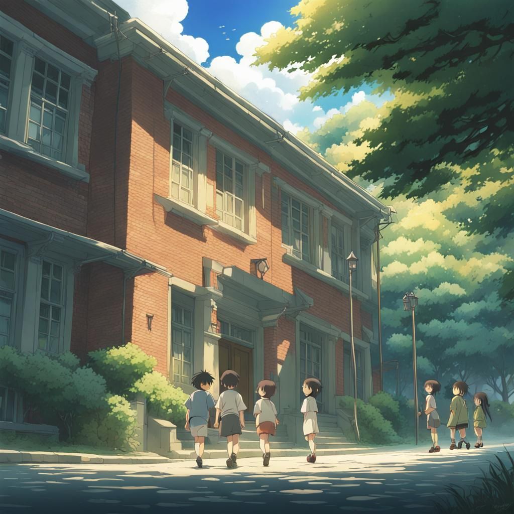 Anime School Fight in Studio Ghibli Style