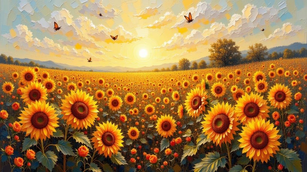 Sun-Drenched Sunflower Field as Oil Painting