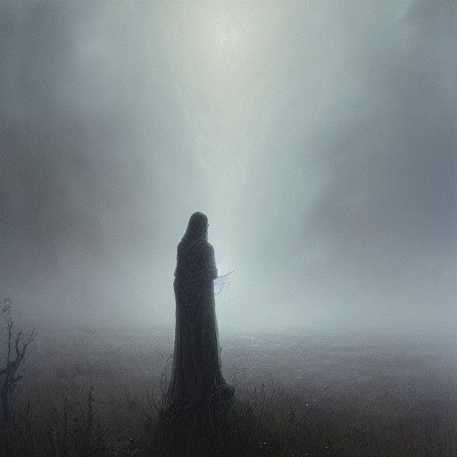 Lovecraftian Wraith in Foggy Field, Dark Fantasy Art