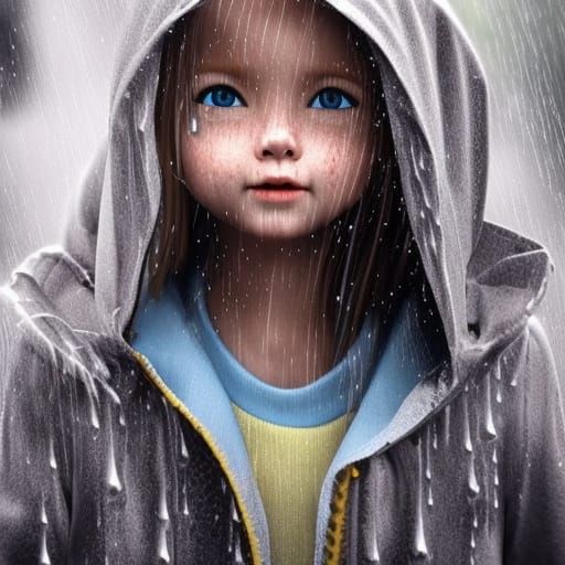 Adorable Girls in Rain: 3D Digital Art