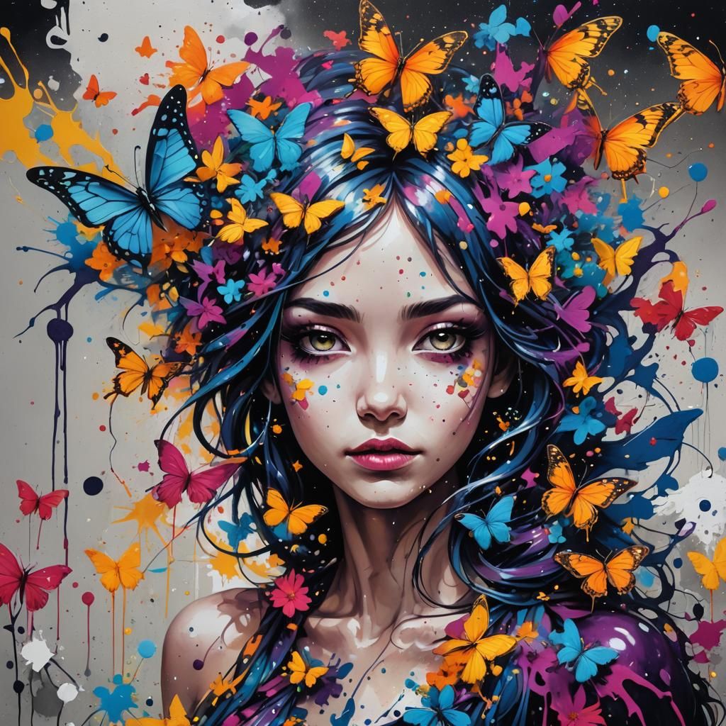 Butterfly Fairy in Cosmos: Graffiti Art Style