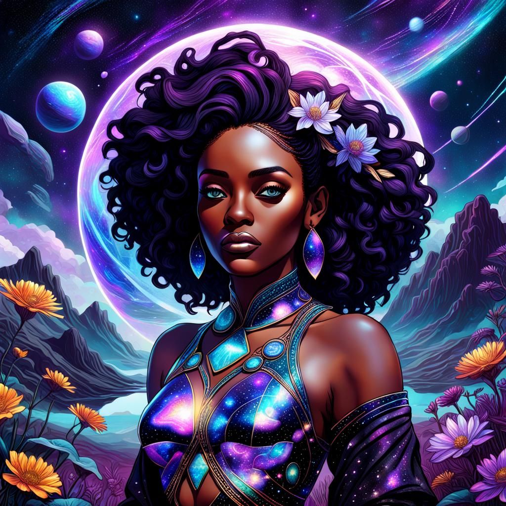 Cosmic Black Woman in a Landscape of Life