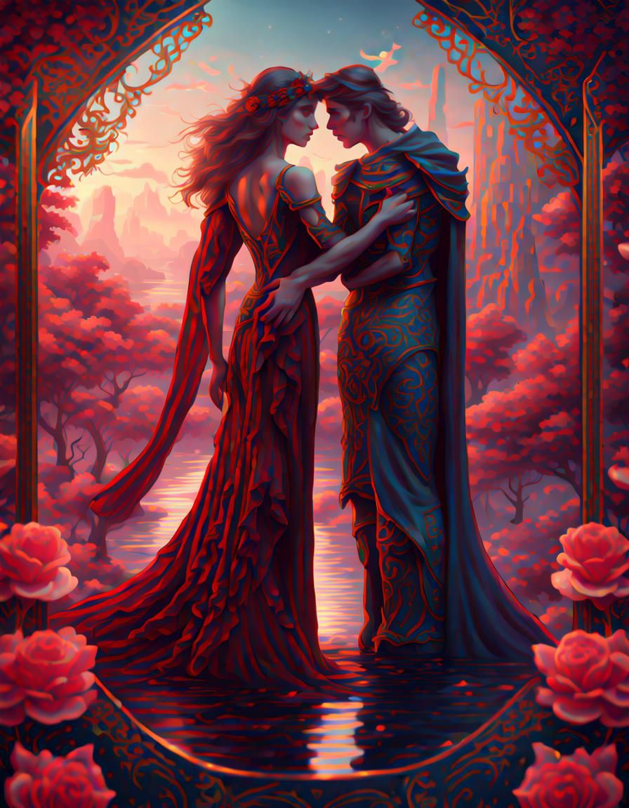 The Lovers Tarot Card in Detailed Matte Painting