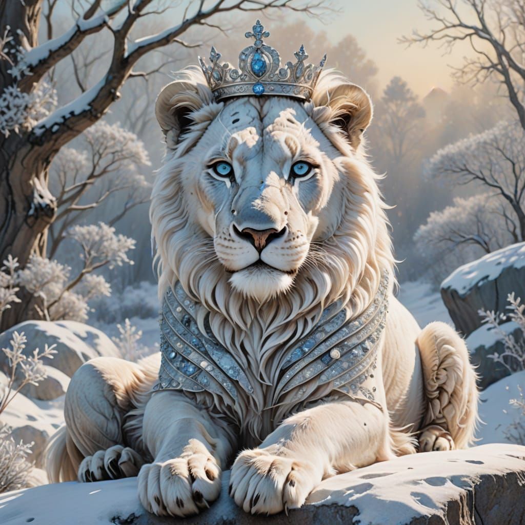 Regal Lion in Winter Wonderland