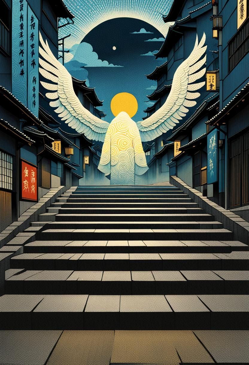 Ukiyo-e Tokyo Cityscape with Halftone Patterns