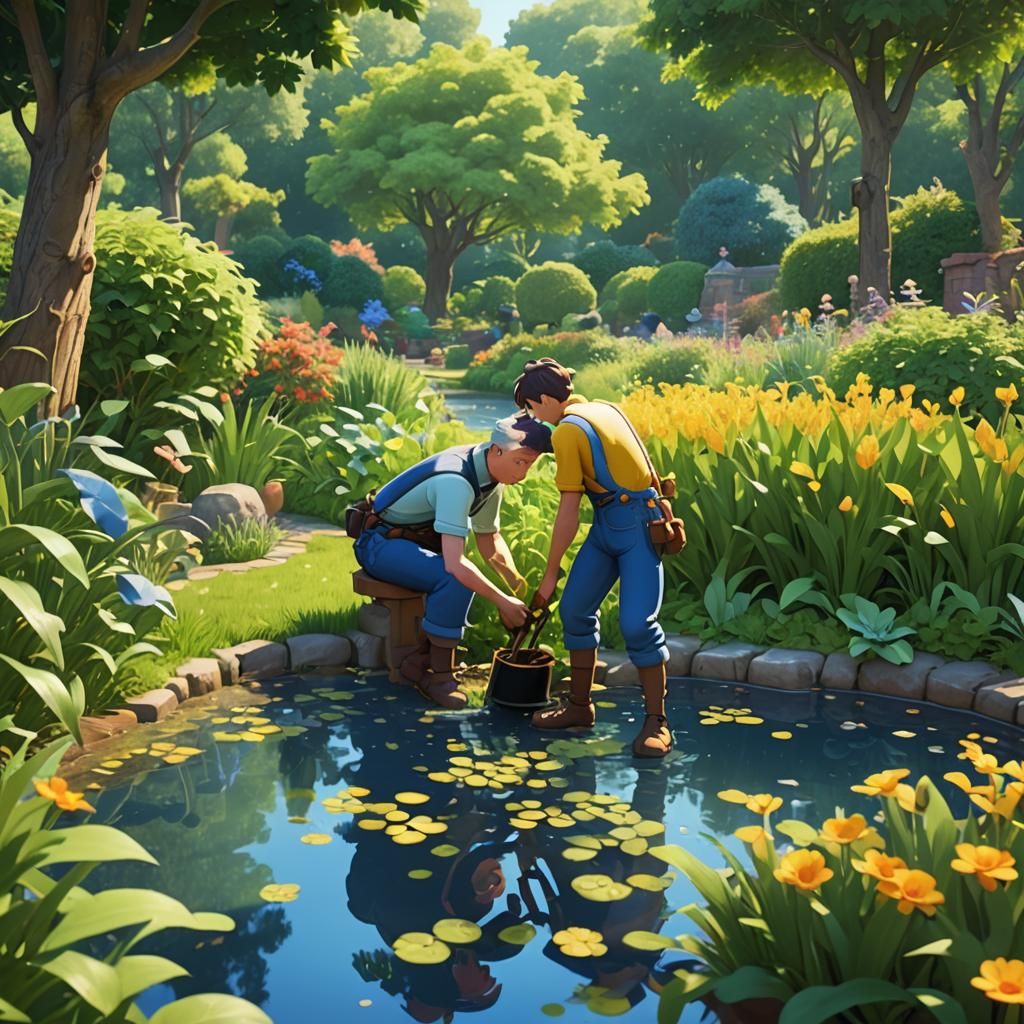 Lush Garden Scene in 3D Anime Style