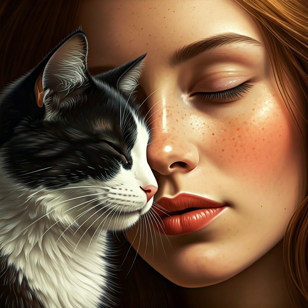 Woman and Cat in Soft Golden Light