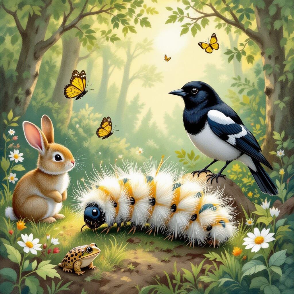 Enchanting Caterpillar and Forest Friends, Illustration Styl...