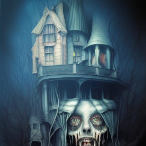 Sinister Haunted House Wimmelbook in 3D Game Style