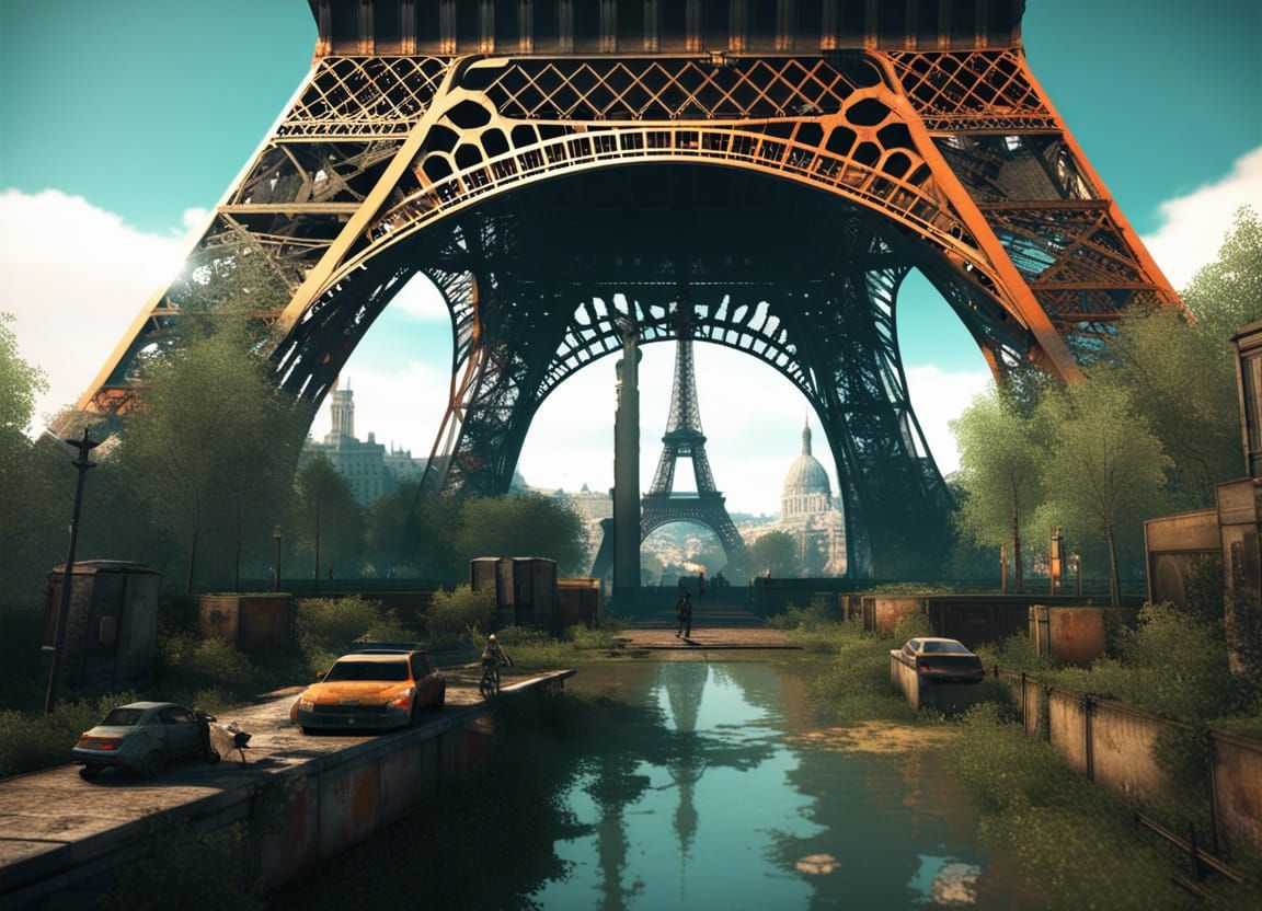 Post-Apocalyptic Eiffel Tower in Dystopian Future