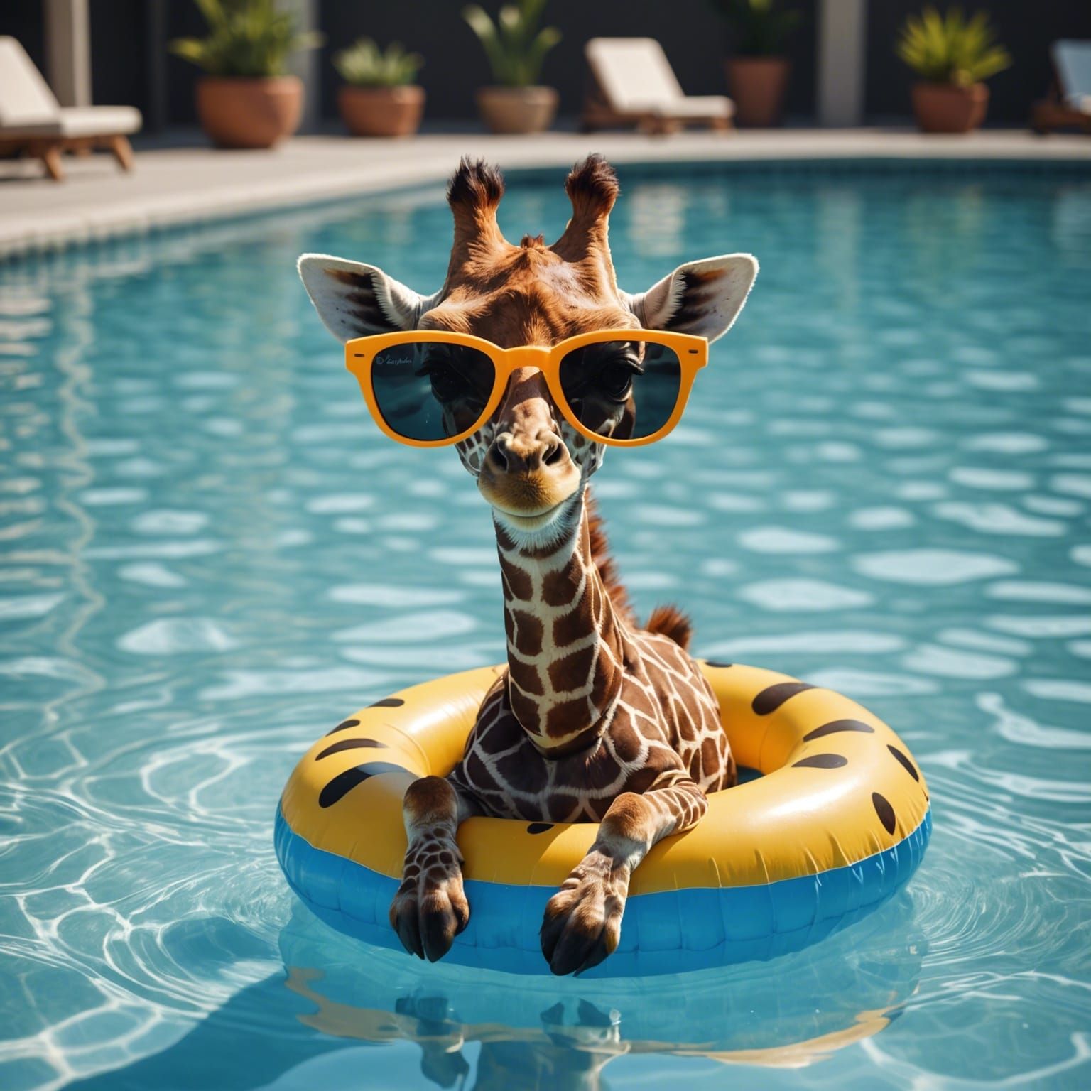 Baby Giraffe Pool Party in Photorealistic 3D