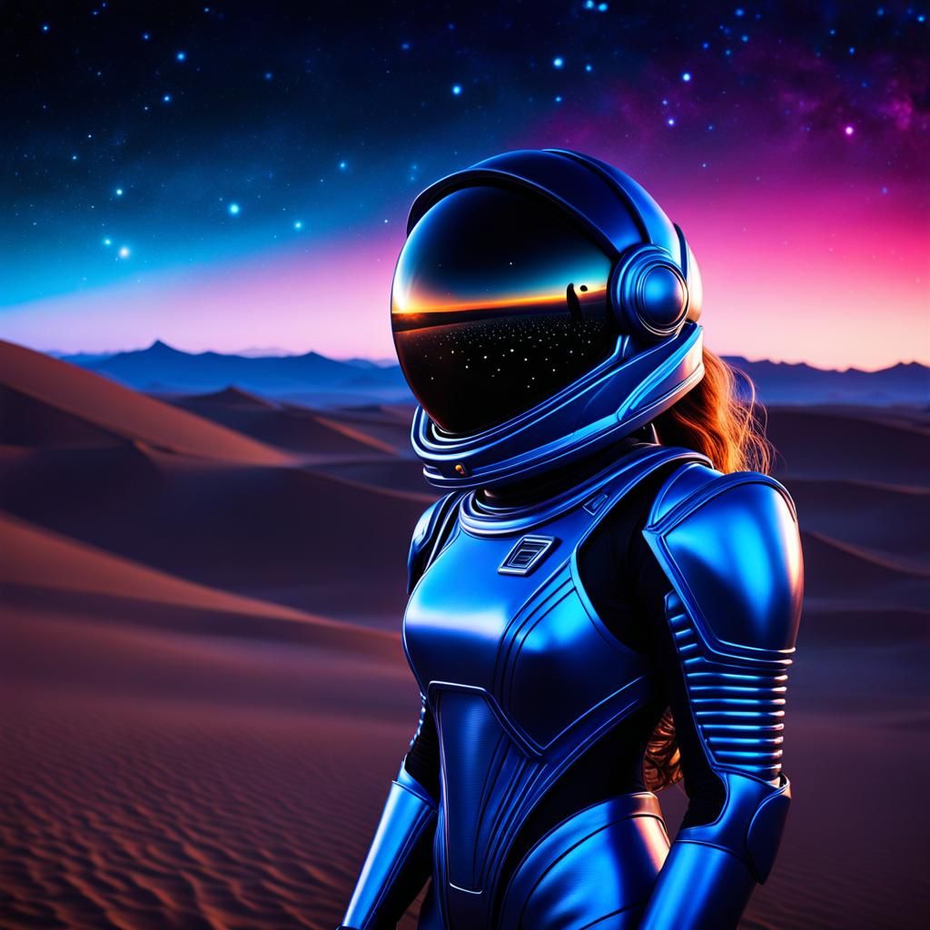 Woman in Cyber Spacesuit on Alien Planet