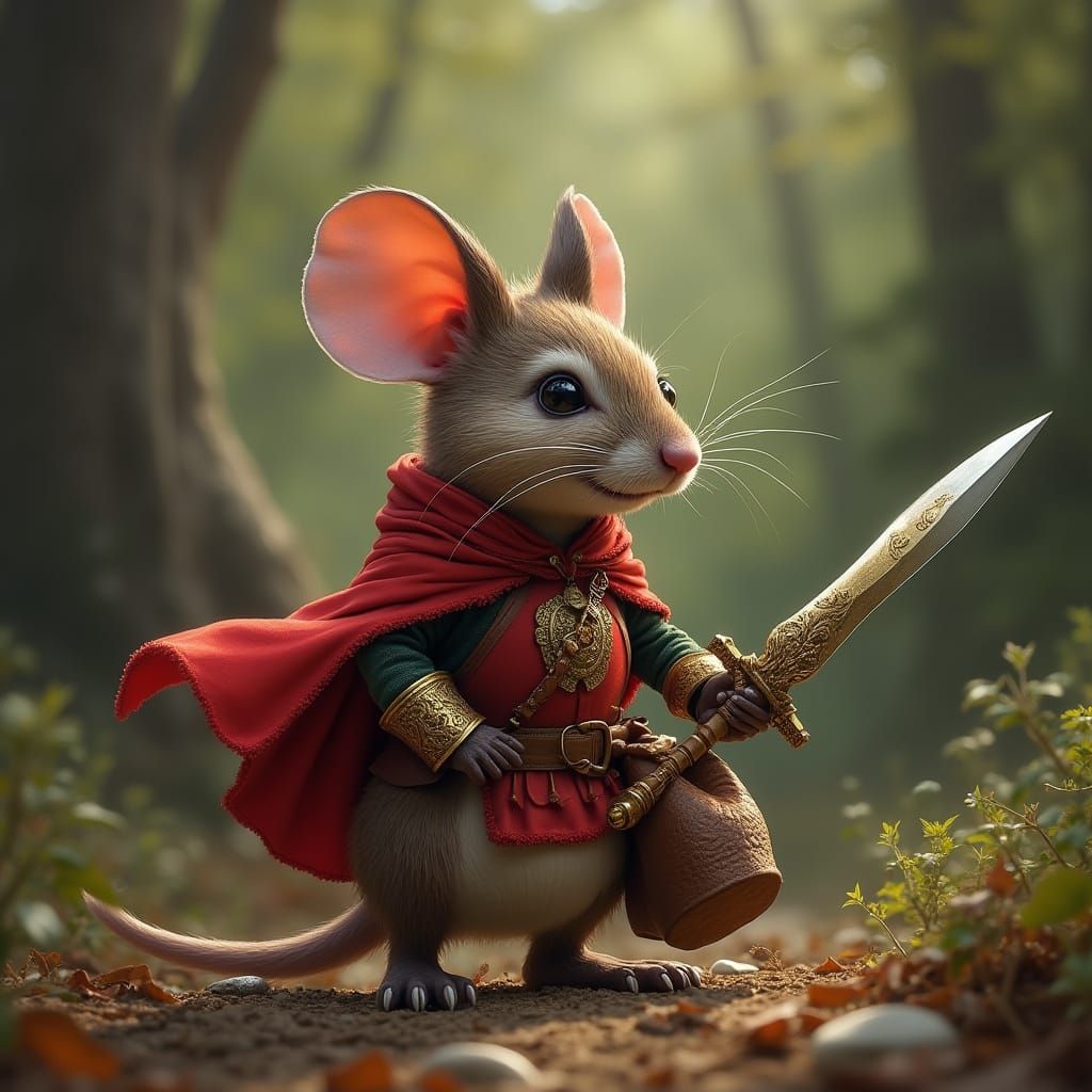 A Brave Knight Mouse Wielding a Needle-Shaped Sword