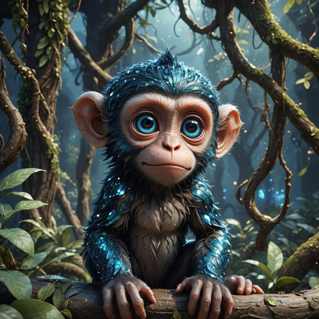 Sparkly Blue-Eyed Monkey: Fantasy Concept Art