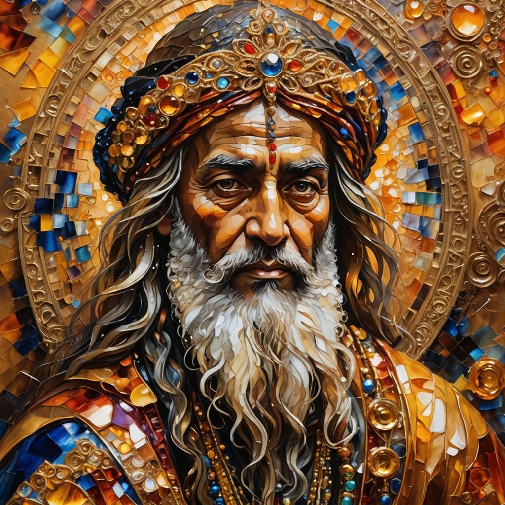 Mystical Portrait with Ornate Filigree in Mixed Media