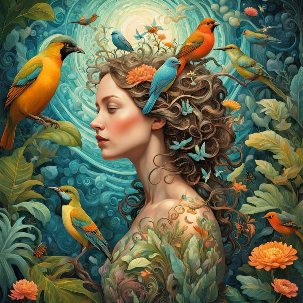 Bio-Art Collage: Woman with Rainforest Hair