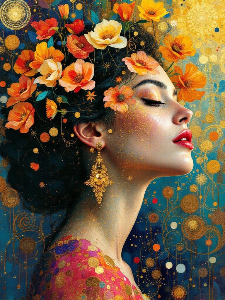 Golden Woman Portrait in Vienna Secession Style