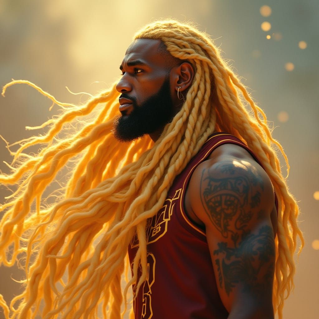 Golden Greek God Lebron James with Majestic Blonde Hair