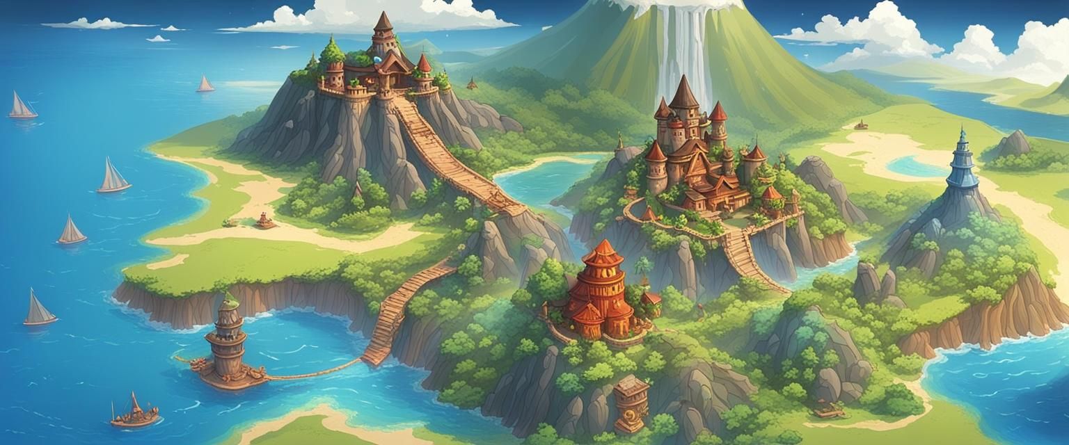 Detailed Fantasy Map with Volcano and Castle