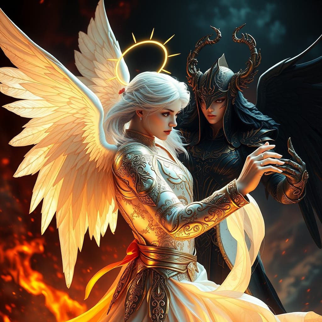 Heavenly Angel in Resplendent Armor with Opalescent Wings