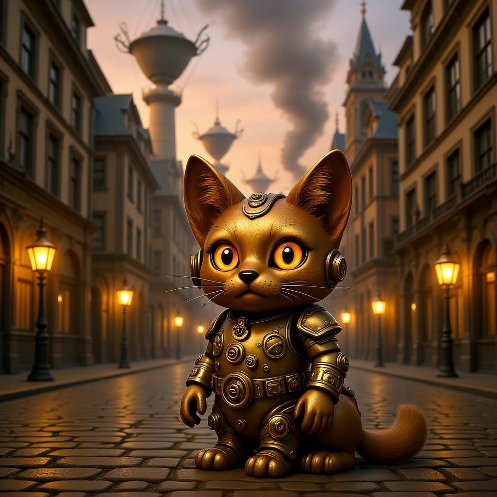 Whimsical Steampunk Fox in Victorian City