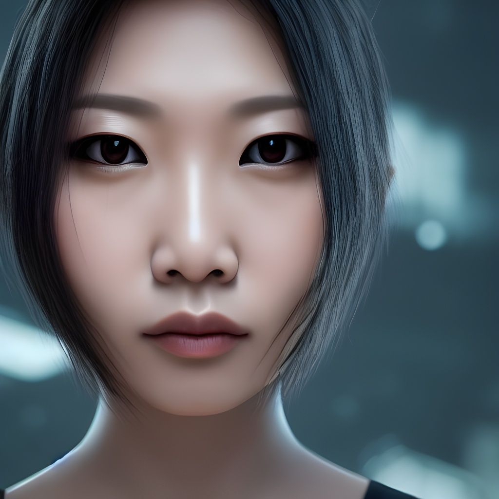 Asian Woman Portrait in Solarpunk Post-Apocalyptic Style
