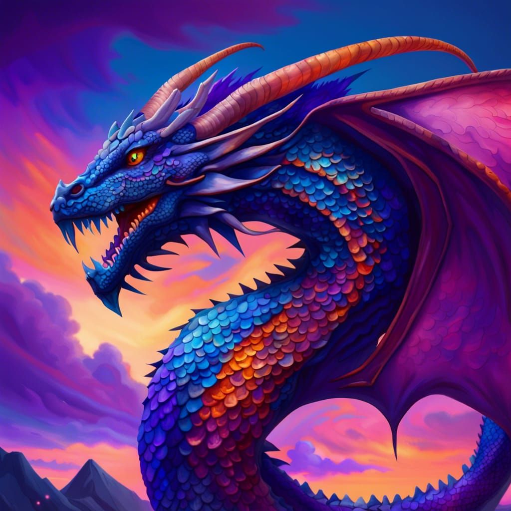 Realistic Dragon with Colorful Scales and Sky