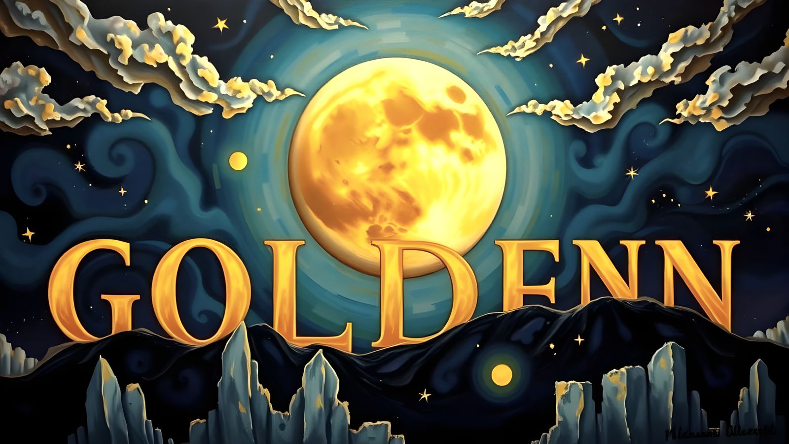 Golden Moon Masterpiece in Intricate Oil Painting Style