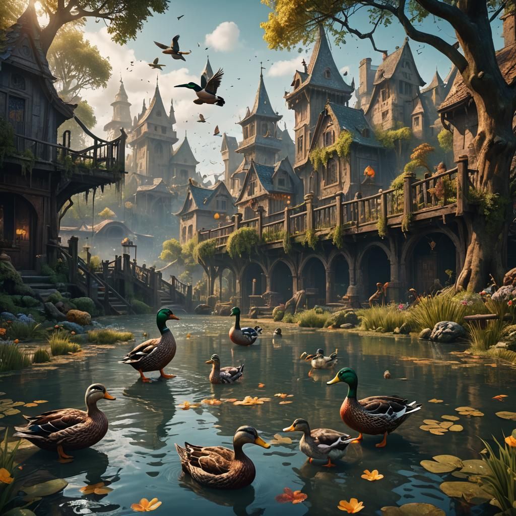 Fantastical Ducks in Detailed Matte Painting