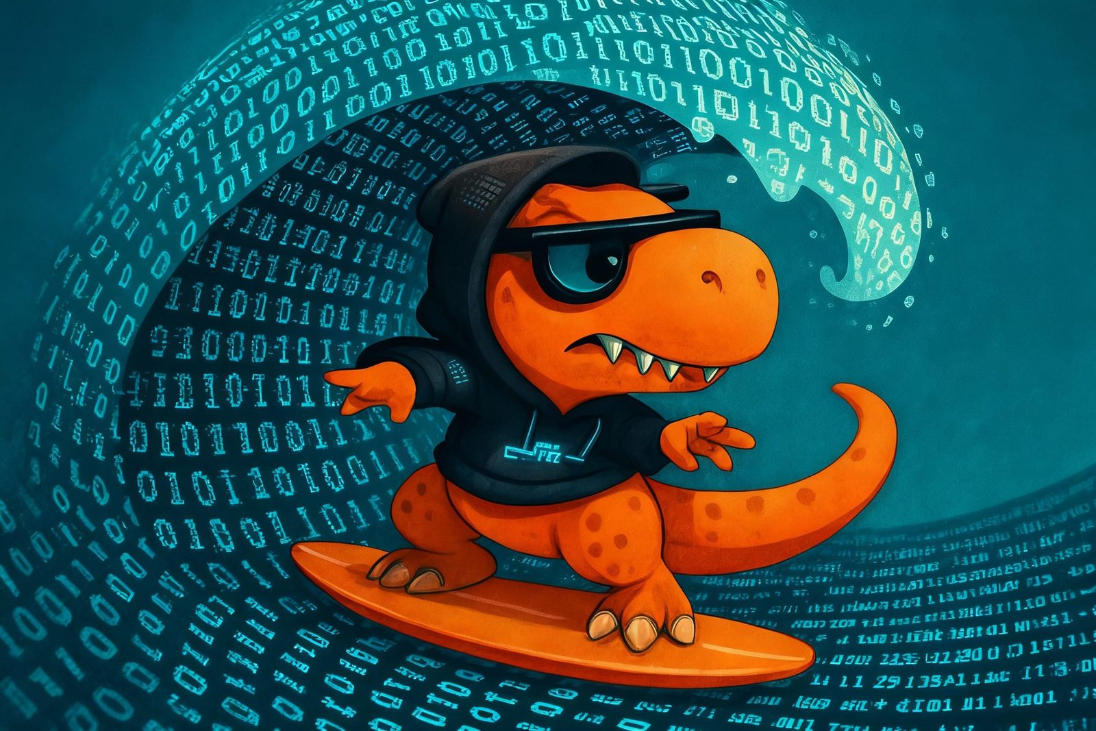 Hacker T-Rex Surfs Ocean of Code