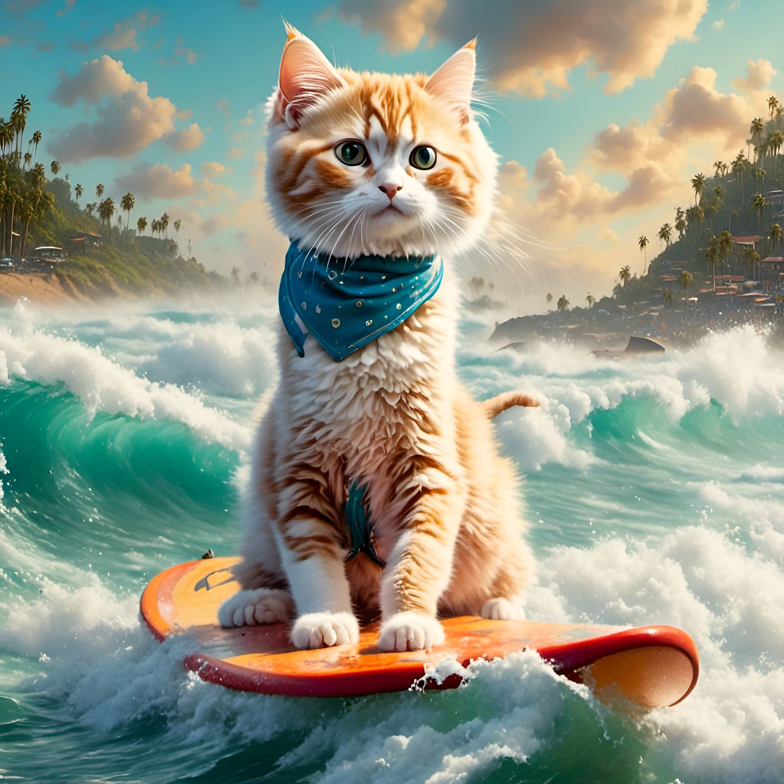 Surfing Cat Rides a Big Wave