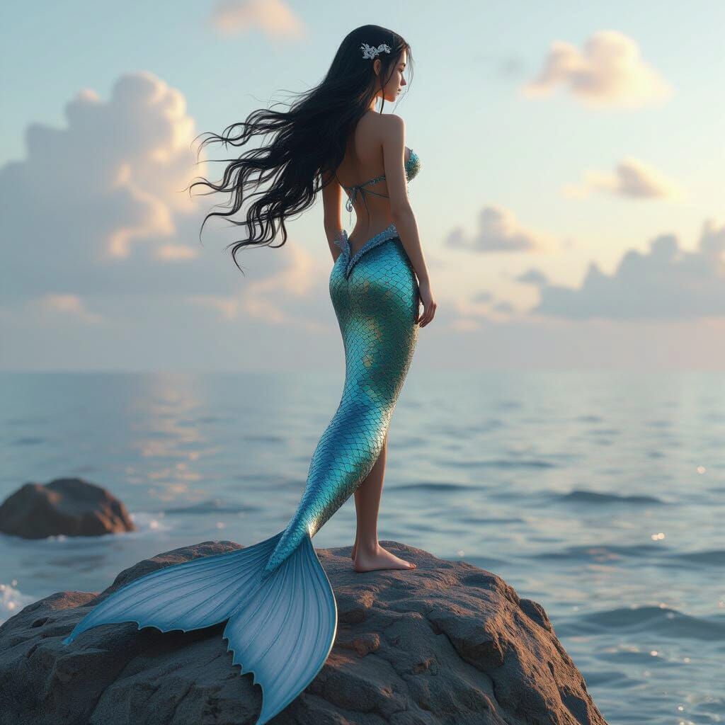 Anime Mermaid with Shimmering Tail in 3D