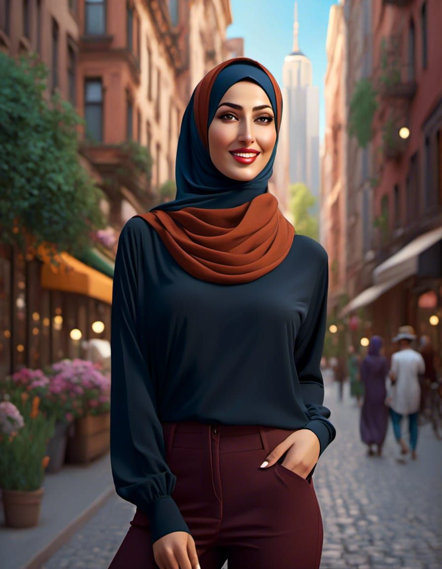 Gorgeous Hijabi Girl in New York City, Digital Art