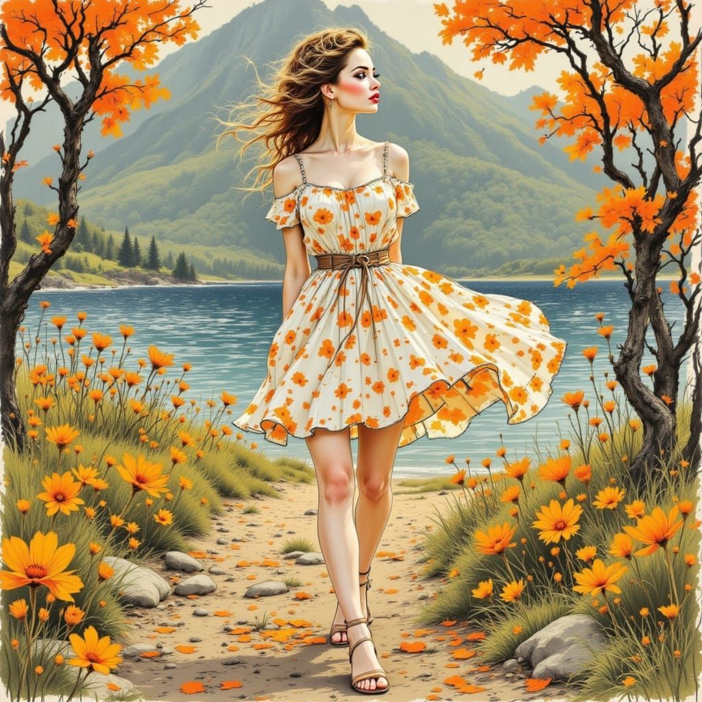 Impressionist Ballerina Lost in Whirling Leaves