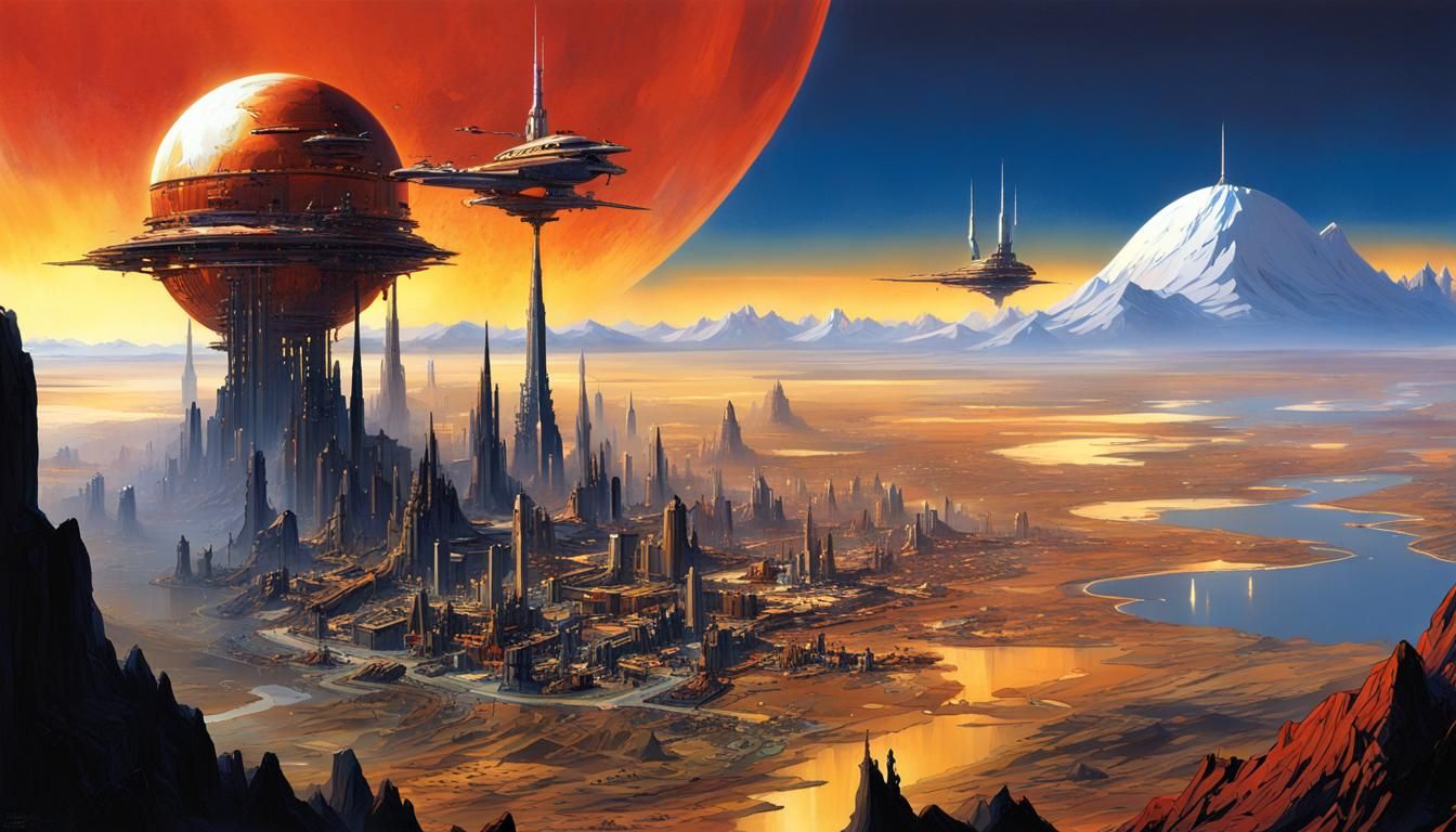 Serene Steampunk City on Alien Planet