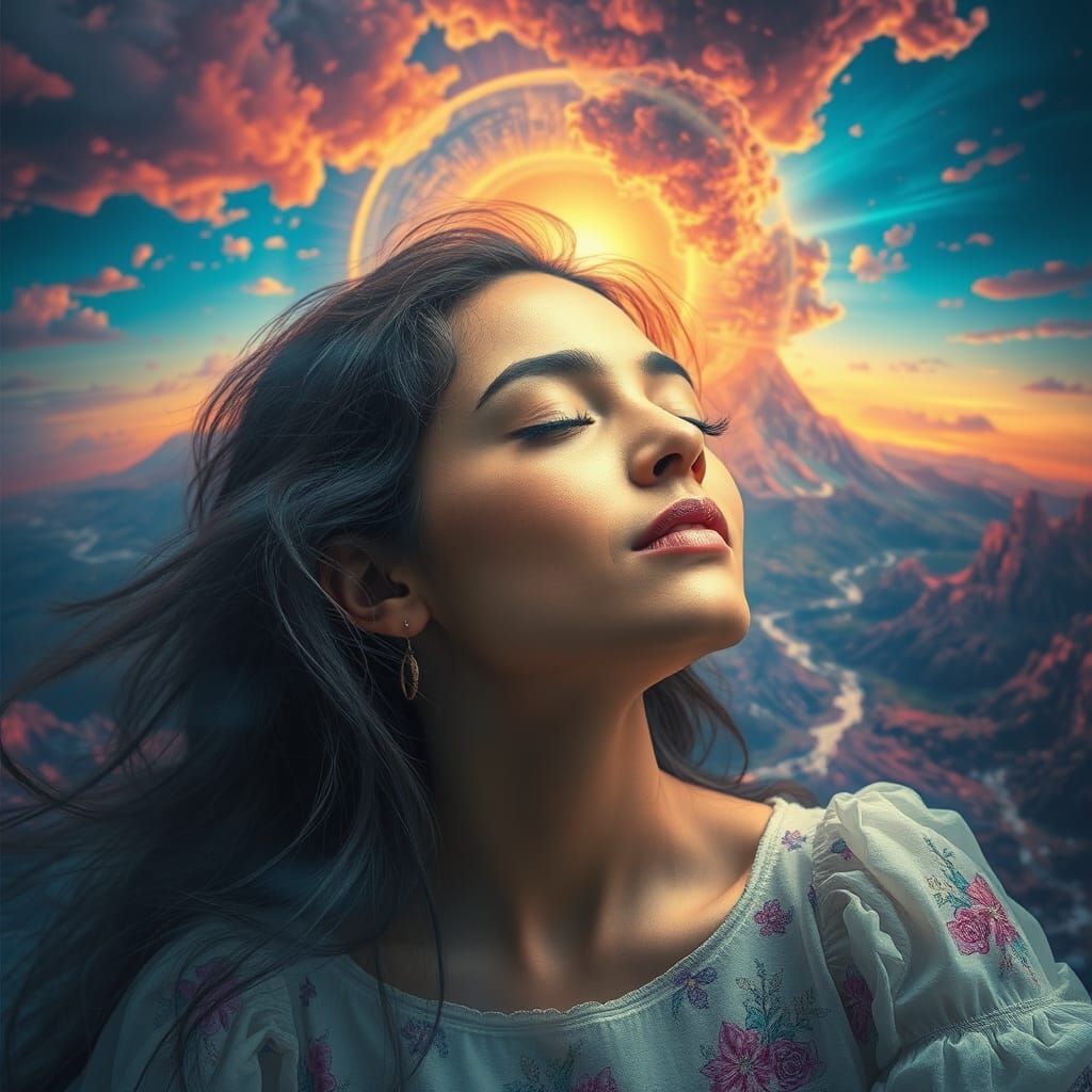 Woman in Surreal Landscape: Octane Rendered Concept Art