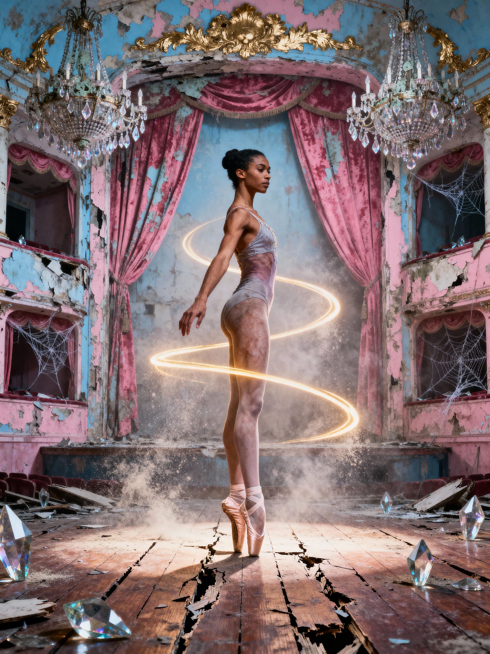Ballerina in Abandoned Opera House, Hyperreal Style